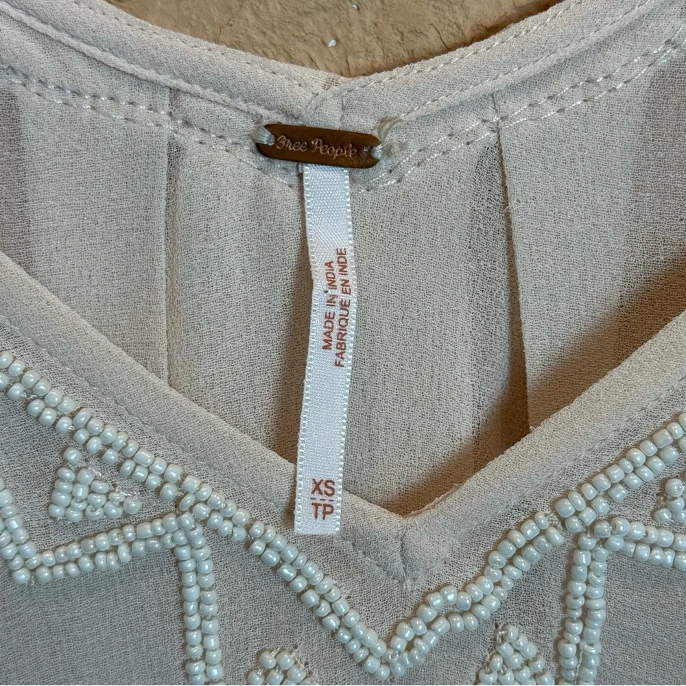 FREE PEOPLE Champagne Beaded Swing Tank Top Soft Pink Geometric Beadwork XS - Picture 6 of 10